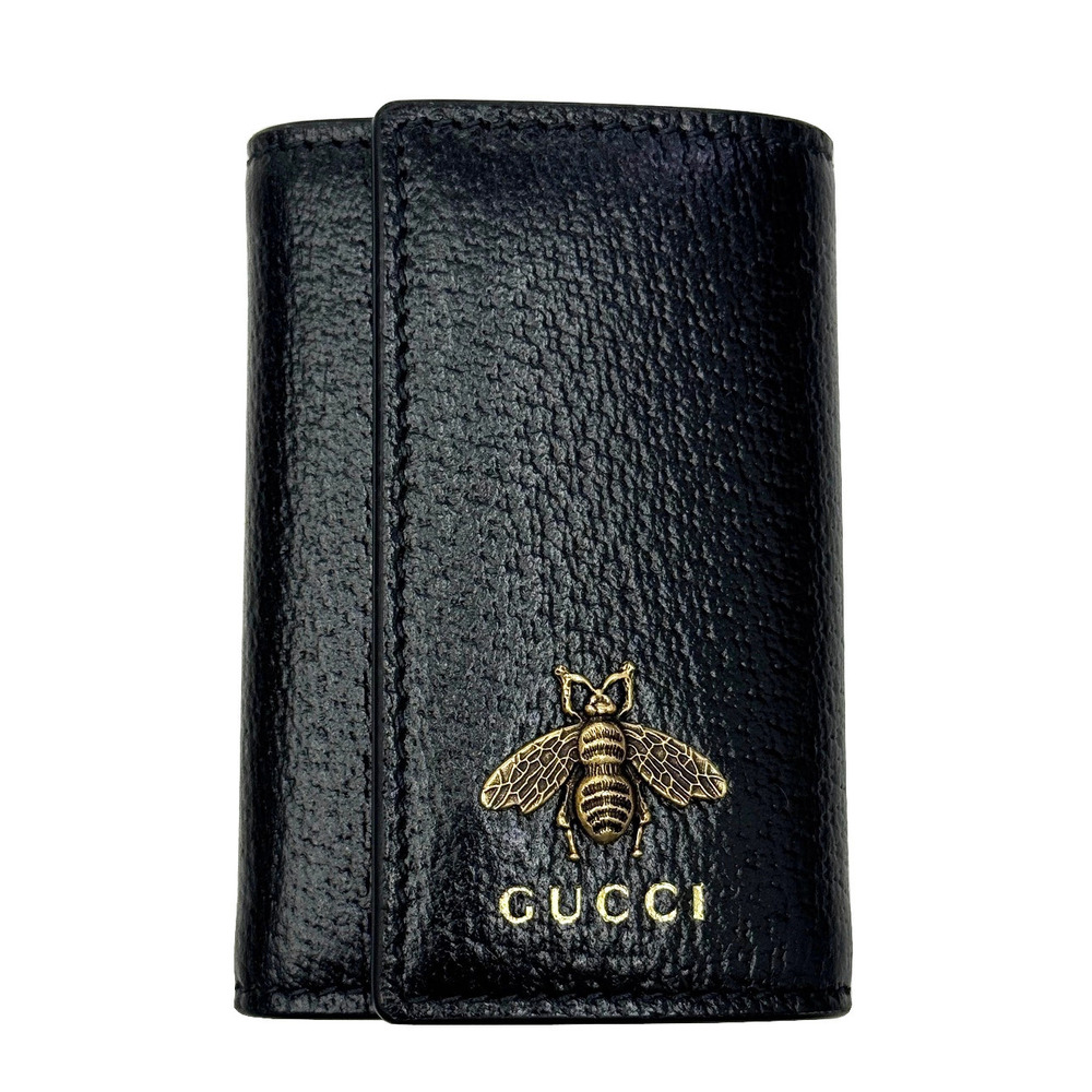 Gucci Leather Key Case Bee Holder Black